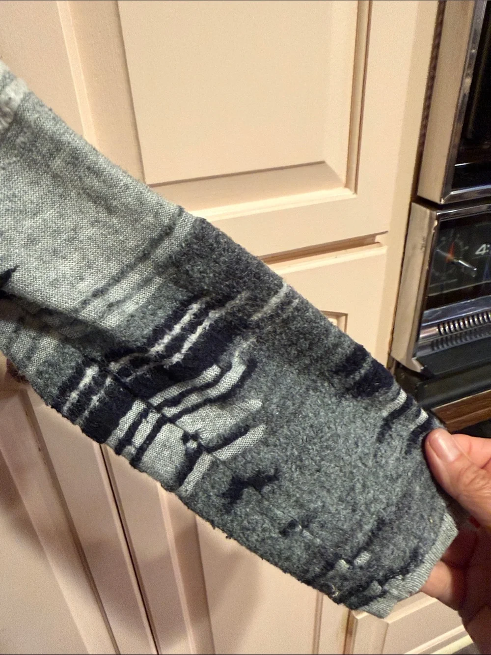 Lucky Brand Aztec design Gray and Navy Striped Open-Front Cardigan